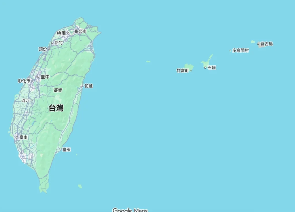 石垣島位置示意地圖-位於台灣東北方、沖繩西南方的離島